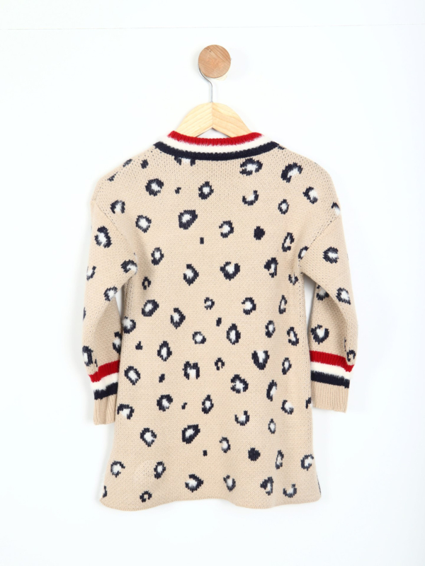 Kız Çocuk Yuvarlak Yakalı Yan Yırtmaçlı Elbise + Hediye 3-7 Yaş 2228 Bej - 3