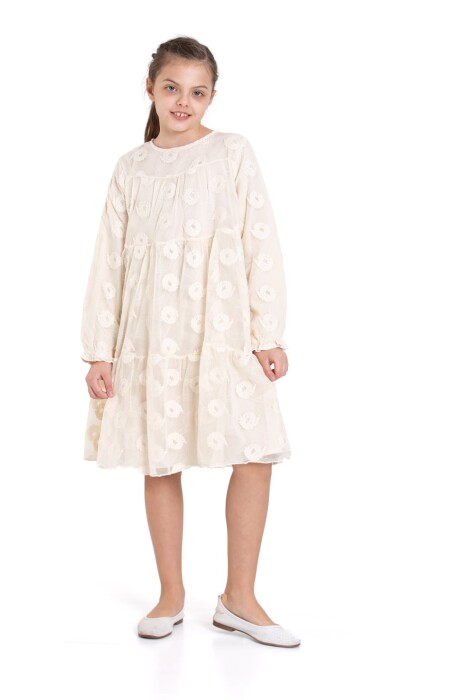 Kız Çocuk Elbise 10-14 Yaş 36029 Ekru - 1