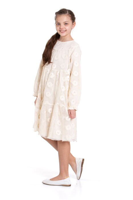 Kız Çocuk Elbise 10-14 Yaş 36029 Ekru - 4
