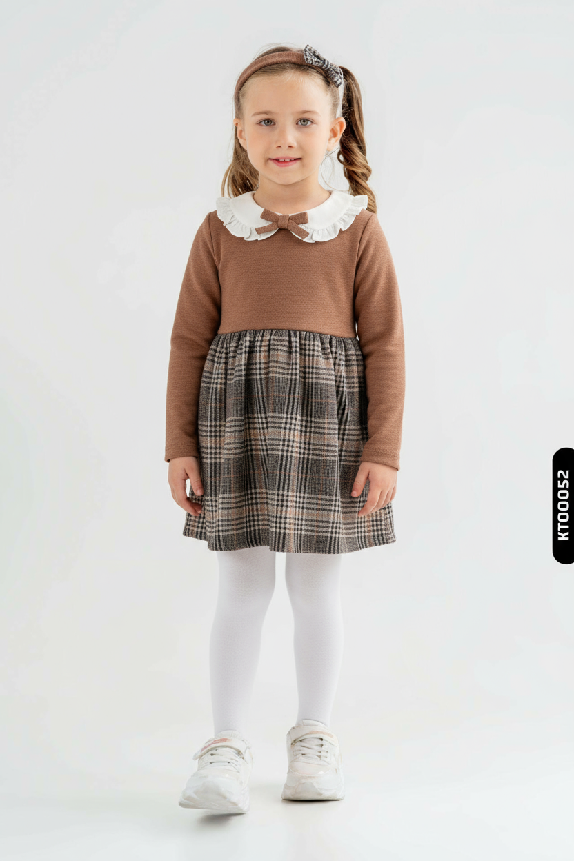 Kız Çocuk Elbise 3-12 Ay 8316 Kahverengi - 1