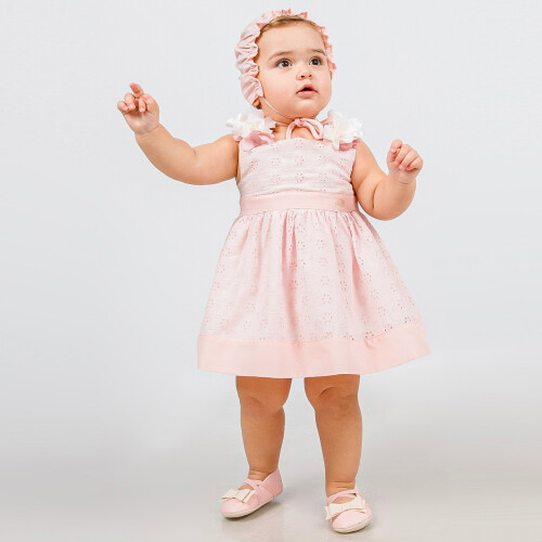 Kız Bebek Şapkalı Ayakkabılı Mini Şortlu Çiçekli Astarlı Dantelli Elbise 3-12 Ay 1799 Kbelb0002 - 1