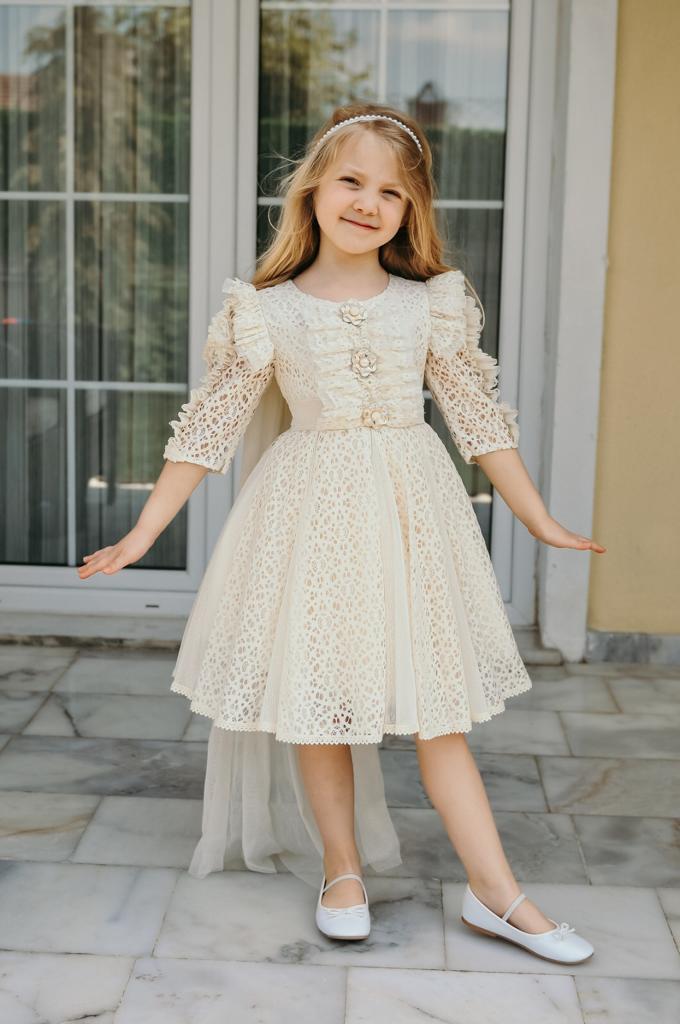 P-002068( M 2049) Kız Elbise 3-7 Yaş 07 Krem - 1