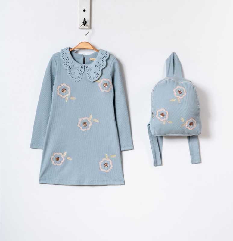 Kız Çocuk Elbise 4-7 Yaş 52032 Mavi - 1