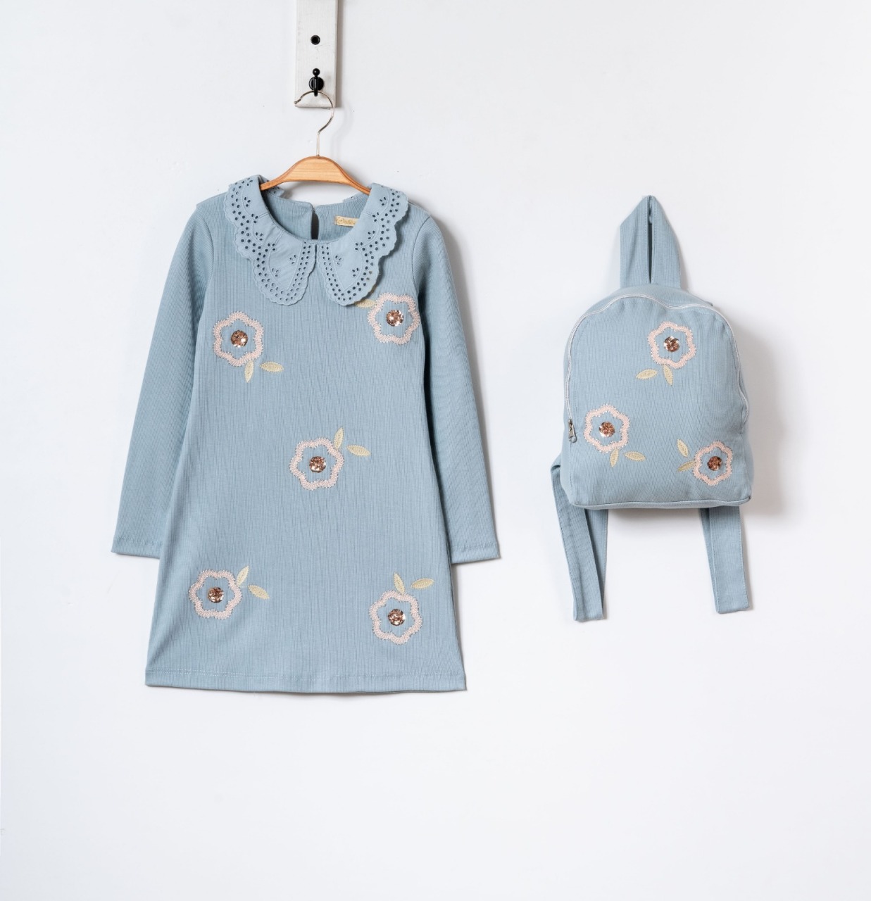 Kız Çocuk Elbise 4-7 Yaş 52032 Mavi - 1