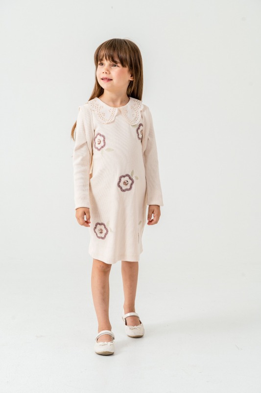 Kız Çocuk Elbise 4-7 Yaş 52032 Bej 