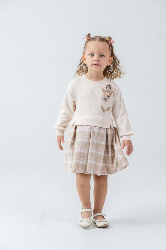 Kız Çocuk Elbise 1-4 Yaş 52045 Bej 