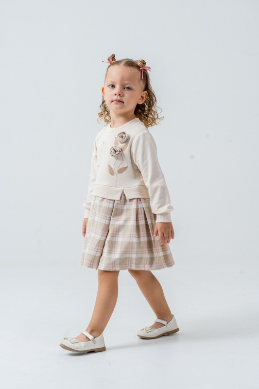 Kız Çocuk Elbise 1-4 Yaş 52045 Bej - 3