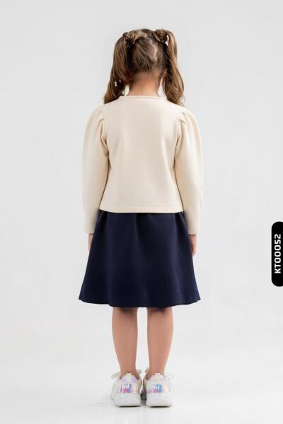 Kız Çocuk Elbise 4-7 Yaş 52072 Bej - Lacivert - 2