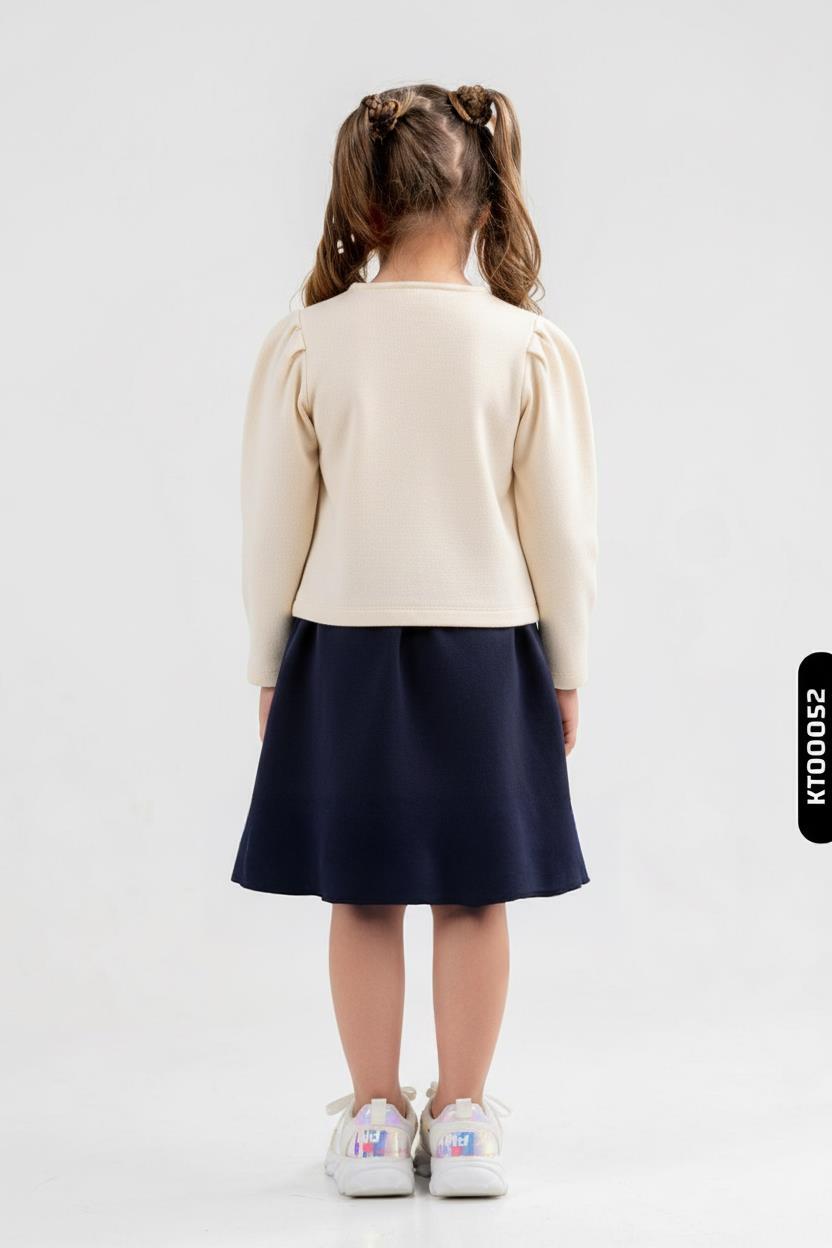 Kız Çocuk Elbise 4-7 Yaş 52072 Bej - Lacivert - 2