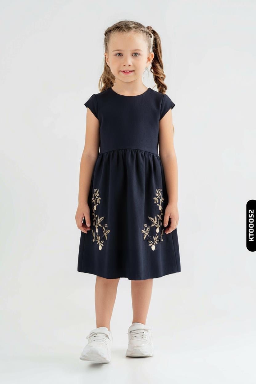 Kız Çocuk Elbise 4-7 Yaş 52072 Bej - Lacivert - 3