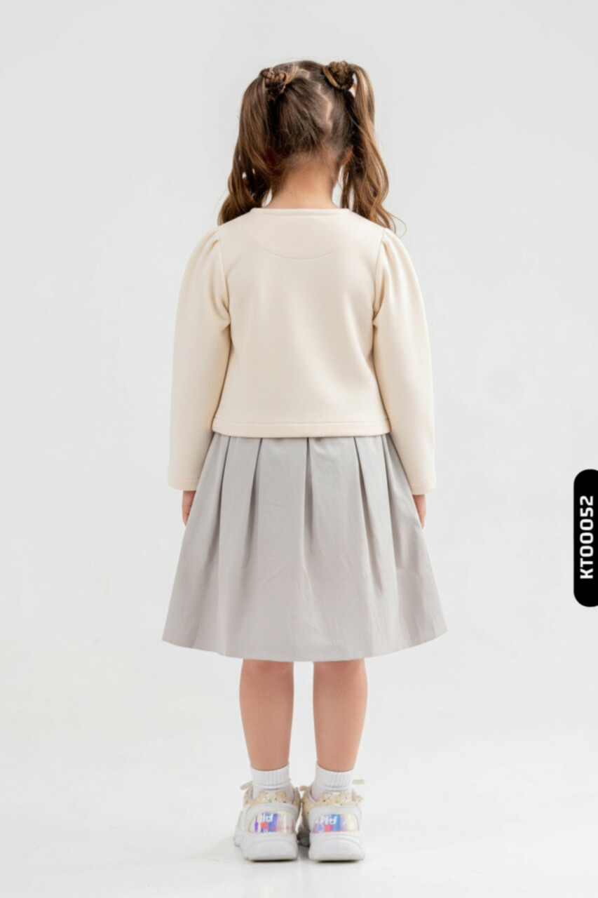 Kız Çocuk Elbise 4-7 Yaş 52072 Bej - Yeşil - 2