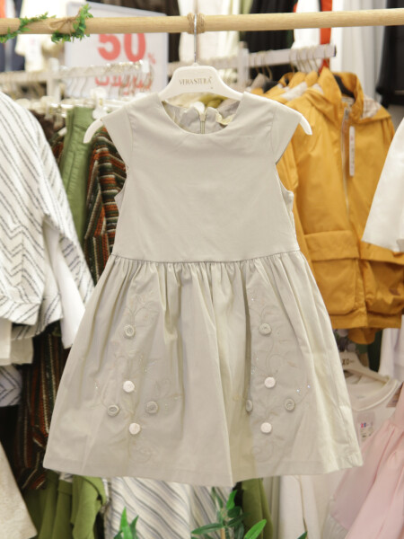 Kız Çocuk Elbise 4-7 Yaş 52072 Bej - Yeşil - 3