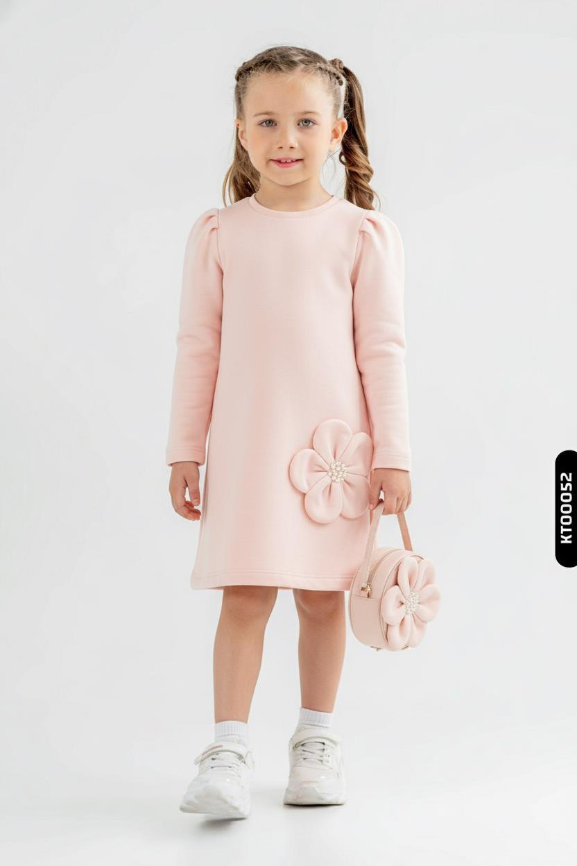 Kız Çocuk Elbise 4-7 Yaş 52103 Pembe - 1