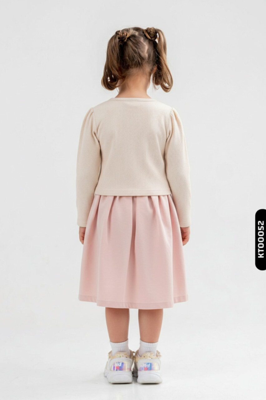 Kız Çocuk Elbise 5-8 Yaş 52077 Bej - 2