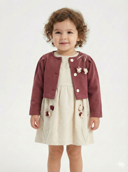 Kız Çocuk Elbise 4-7 Yaş 52101 Bordo - MOONSTAR