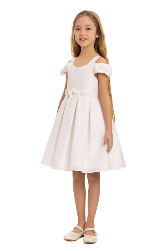 Kız Çocuk Elbise 3-7 Yaş 35421 Ekru - 3