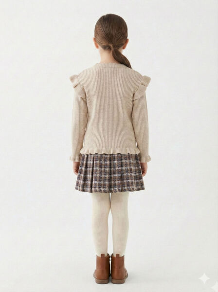 Kız Çocuk Elbise 8-12 Yaş 4061 Bej - 2