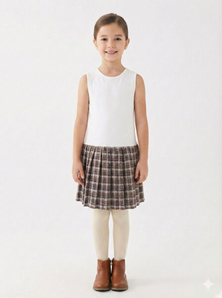 Kız Çocuk Elbise 8-12 Yaş 4061 Bej - 3