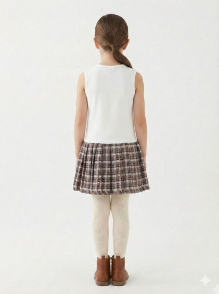 Kız Çocuk Elbise 8-12 Yaş 4061 Bej - 4