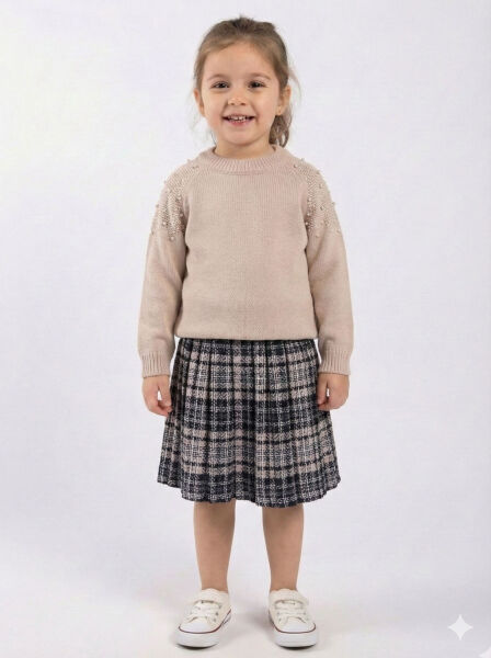 Kız Çocuk Elbise 3-7 Yaş, Kod: 4117 Bej - Top Girl