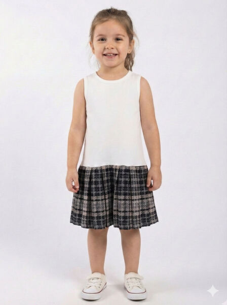 Kız Çocuk Elbise 3-7 Yaş, Kod: 4117 Bej - 3