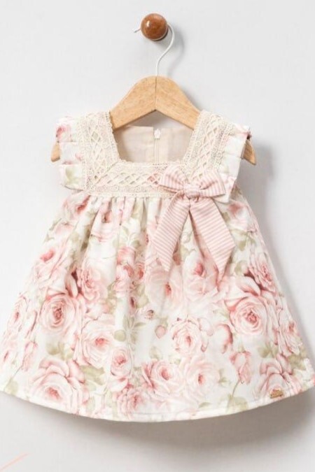 Kız Çocuk Elbise 3-12 Ay 3004 Ekru - Pembe - 1