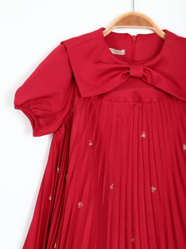 Kız Çocuk Kisa Kol Elbise 4-8 Yaş 5864-1 Bordo - 2