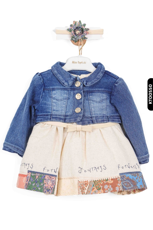 Kız Çocuk Elbise 6-24 Ay 2251 Mavi - Bej - 1
