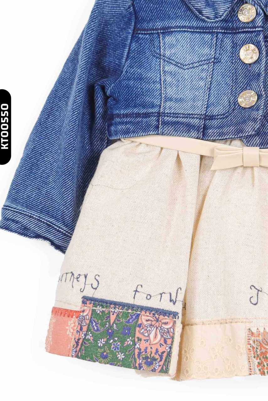 Kız Çocuk Elbise 6-24 Ay 2251 Mavi - Bej - 4