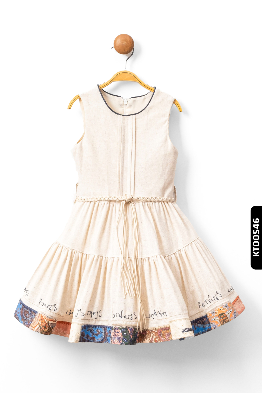 Kız Çocuk Elbise 3-7 Yaş 2359 Mavi - Bej - 3