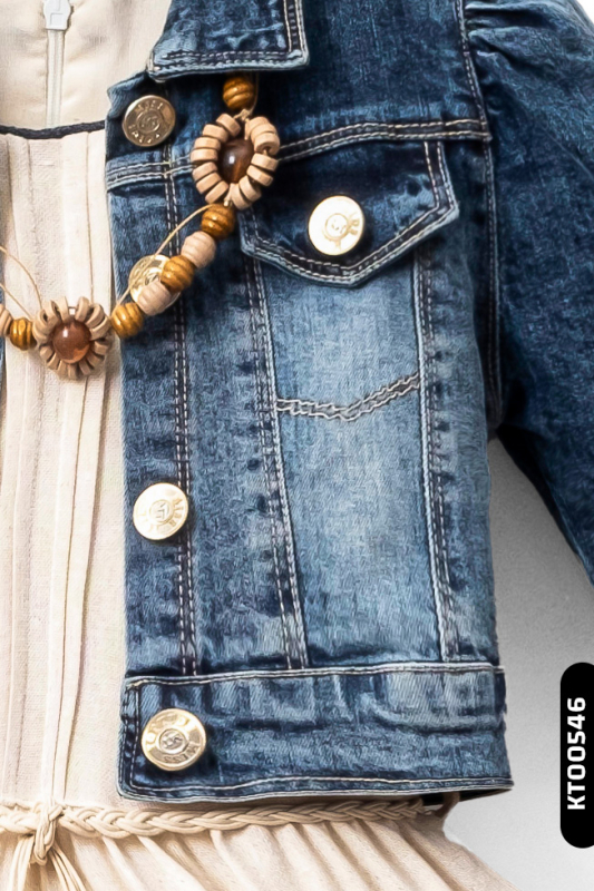 Kız Çocuk Elbise 3-7 Yaş 2359 Mavi - Bej - 4