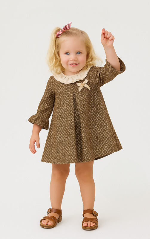 Kız Çocuk Elbise 6-36 Ay 4016 Kahve - 4