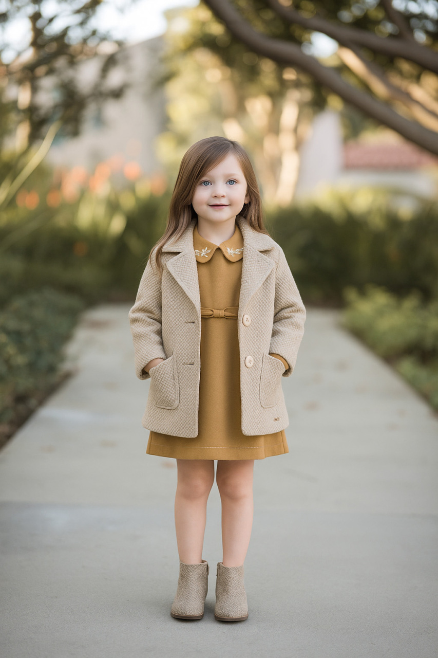 Kız Çocuk Elbise 1-5 Yaş 4037 Bej - 1