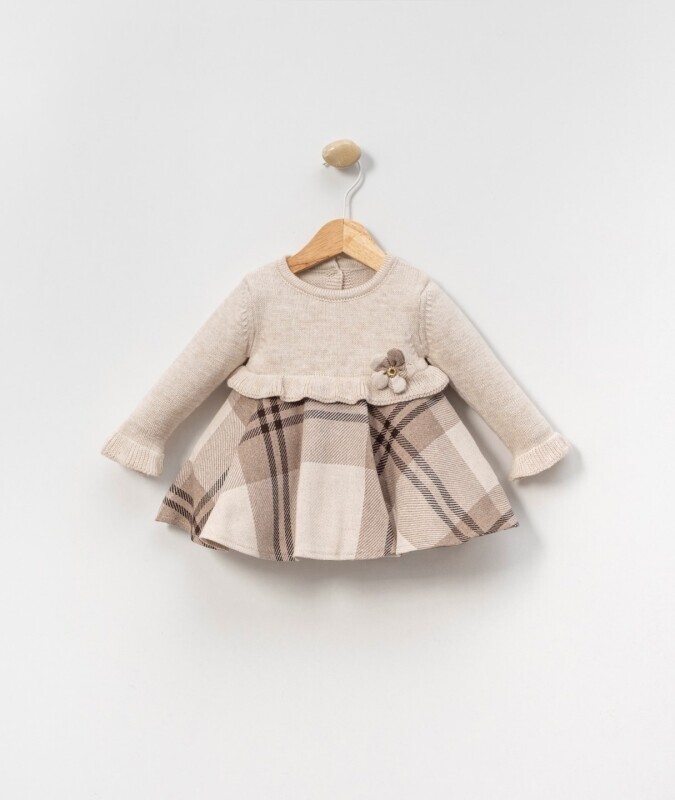 Kız Çocuk Elbise 6-24 Ay 4071 Bej - Top Teens