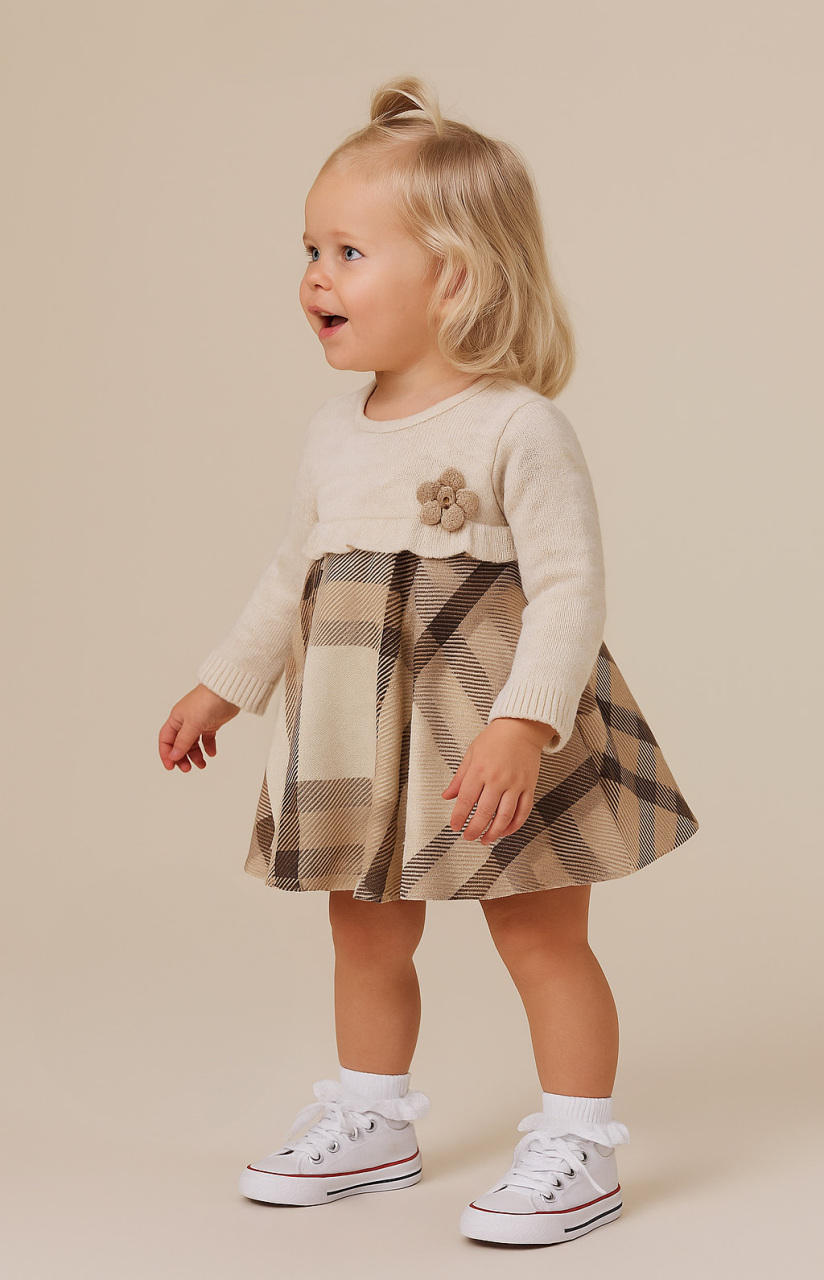 Kız Çocuk Elbise 6-24 Ay 4071 Bej - 4