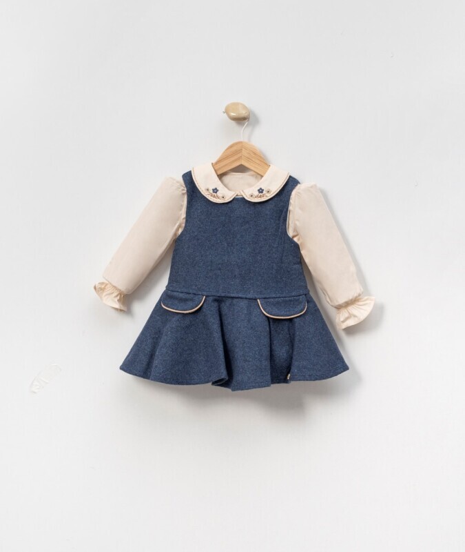 Kız Çocuk Elbise 1-5 Yaş 4097 Bej - Lacivert - 3