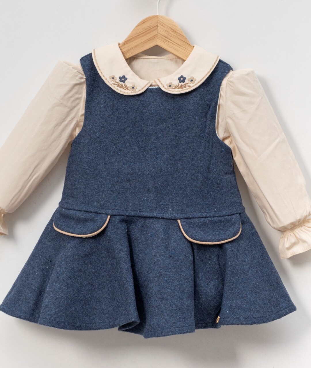 Kız Çocuk Elbise 1-5 Yaş 4097 Bej - Lacivert - 4