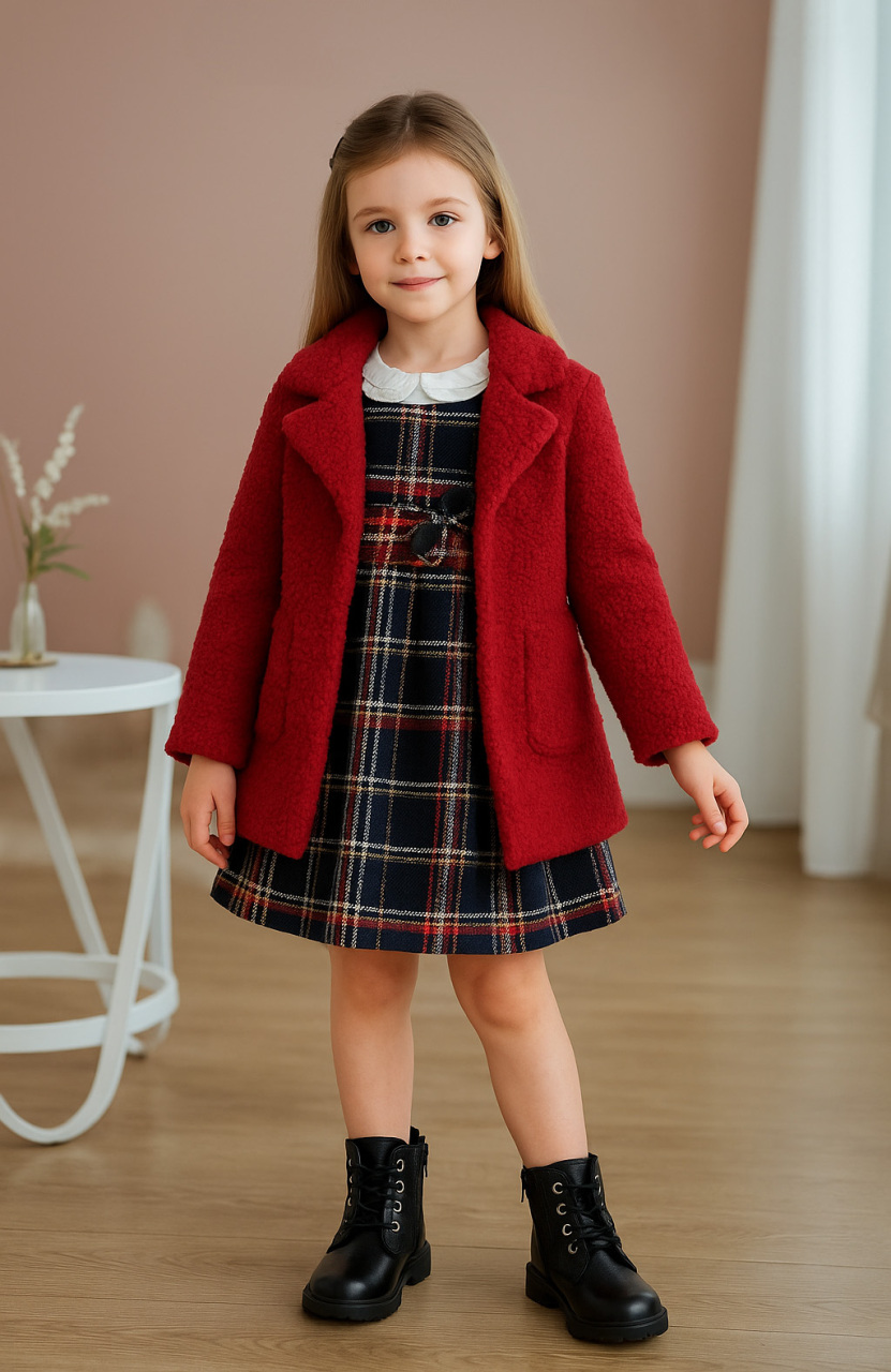 Kız Çocuk Elbise 1-5 Yaş 4099 Kırmızı - 5