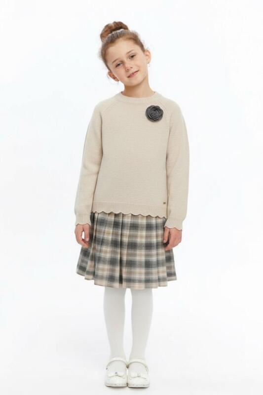 Kız Çocuk Elbise 8-12 Yaş 4066 Bej - Top Teens