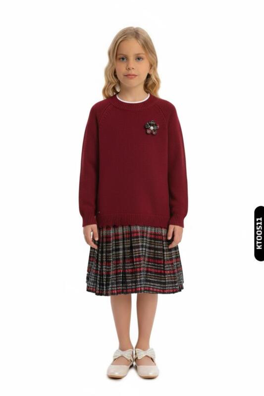 Kız Çocuk Elbise 8-12 Yaş 4068 Bordo - Top Teens