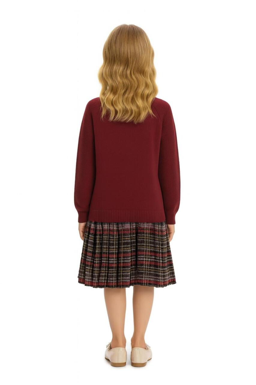 Kız Çocuk Elbise 8-12 Yaş 4068 Bordo - 2
