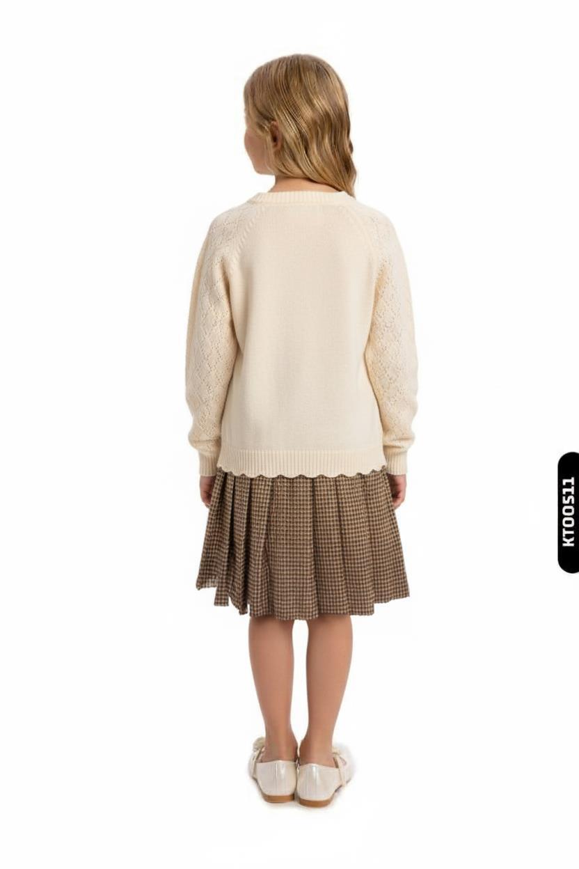 Kız Çocuk Elbise 8-12 Yaş 4057 Ekru - 2