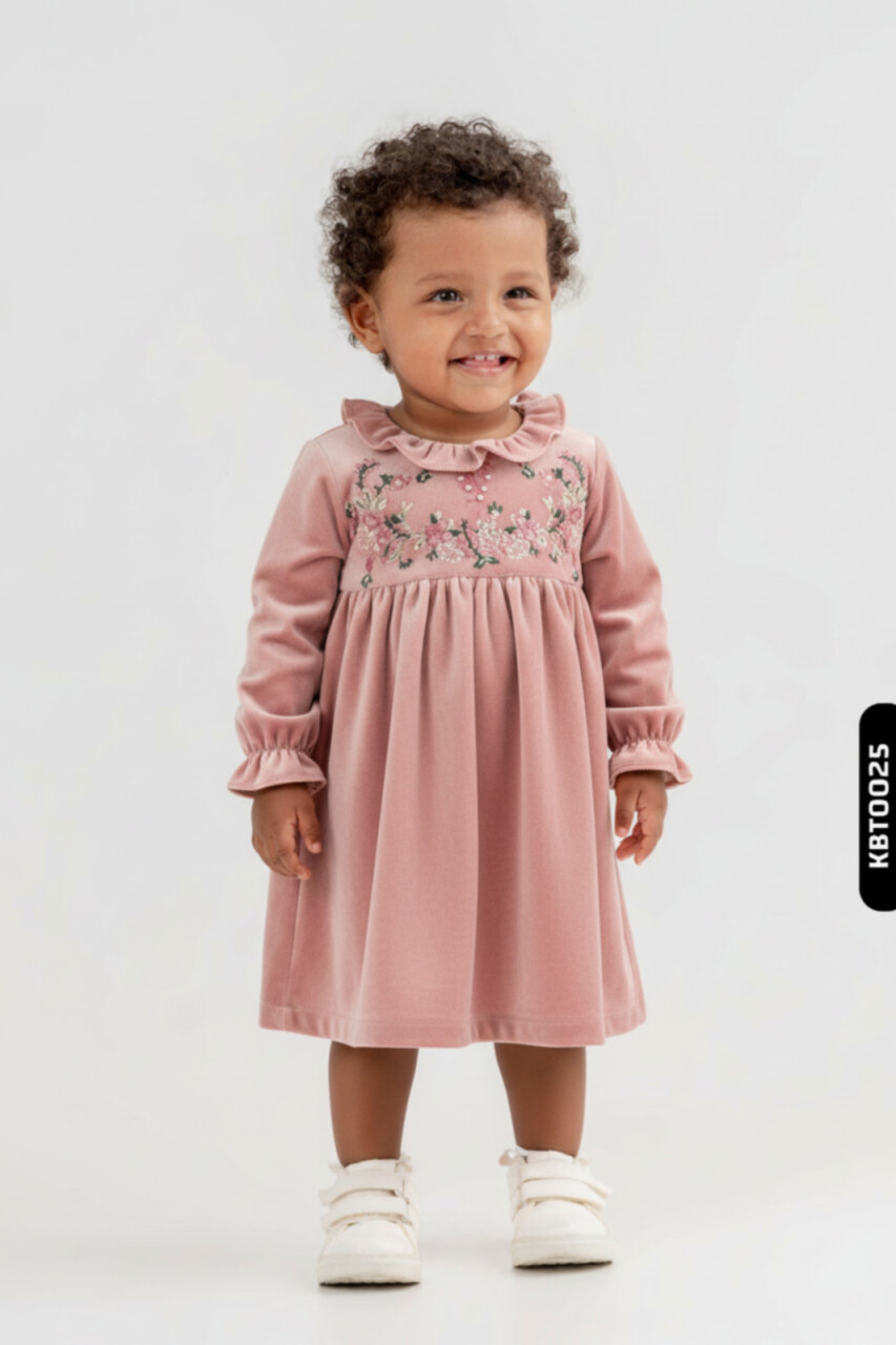 Kız Çocuk Elbise 3-12 Yaş 4054 Gül Kurusu - 1