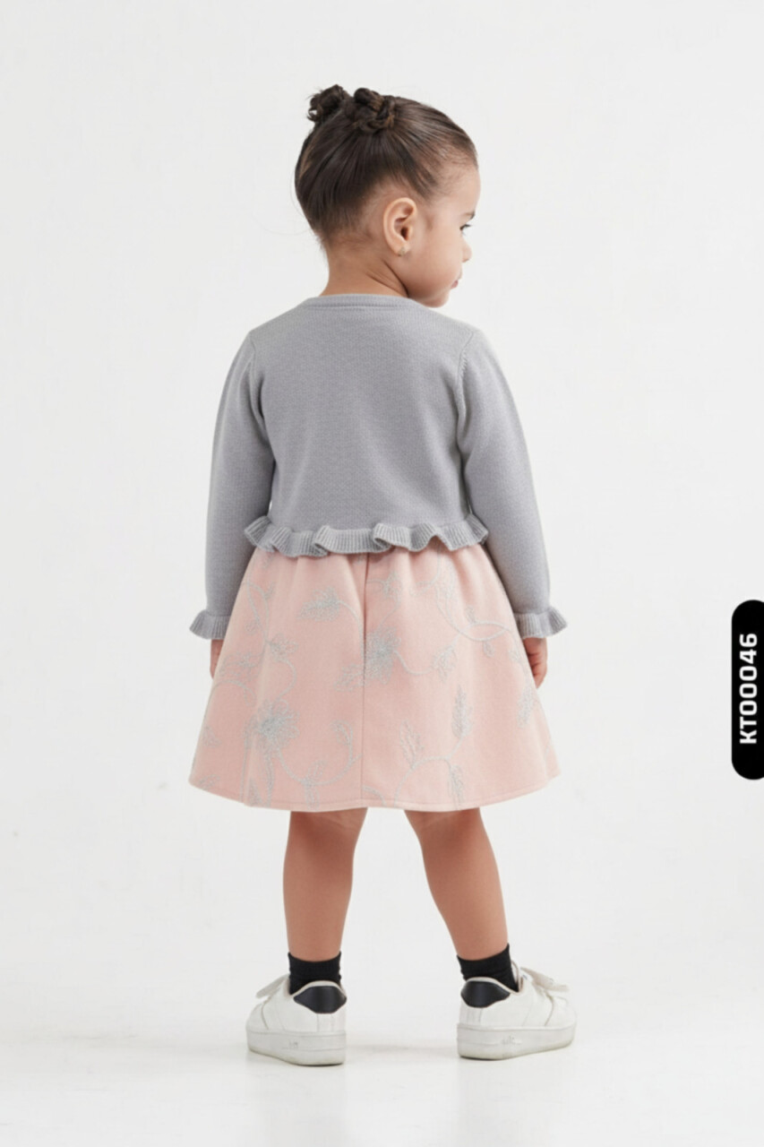 Kız Çocuk Elbise 6-24 Ay 4073 Gri - Pembe - 1