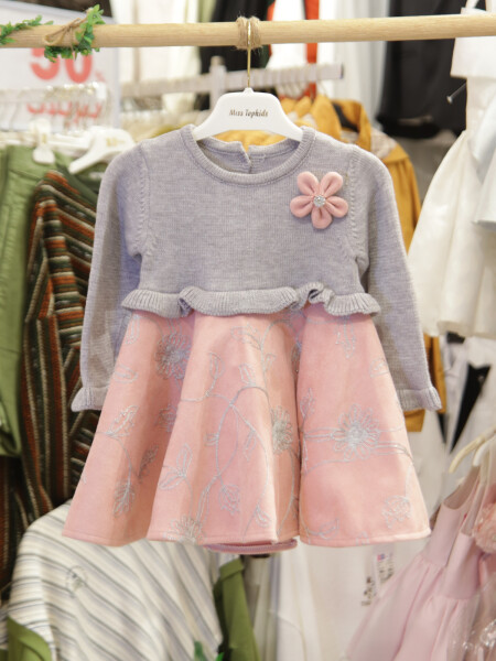 Kız Çocuk Elbise 6-24 Ay 4073 Gri - Pembe - 3