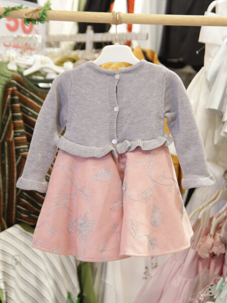 Kız Çocuk Elbise 6-24 Ay 4073 Gri - Pembe - 5