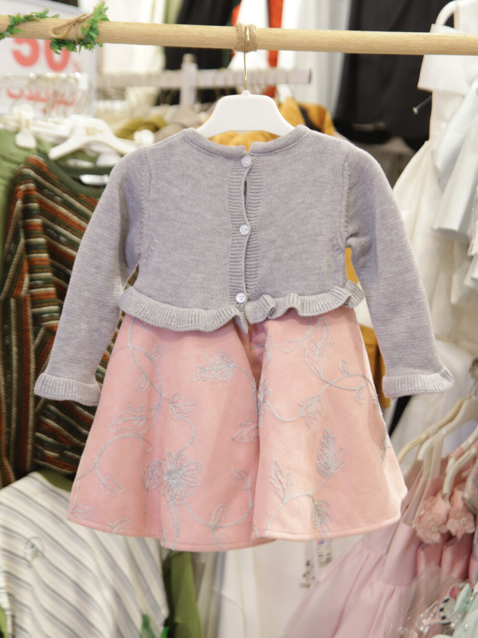 Kız Çocuk Elbise 6-24 Ay 4073 Gri - Pembe - 5