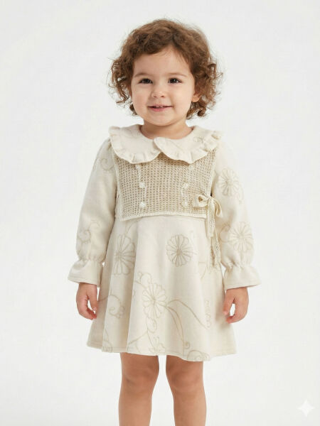 Kız Çocuk Elbise 1-5 Yaş 4135 Bej - Top Teens