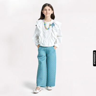 Kız Takım Elbise 4-12 Yaş 6322 Ktke00013 Ekru - Yeşil - xo kids