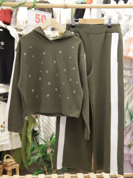 Kız Çocuk Eşofman Takım 10-14 Yaş 36080 Haki - 3